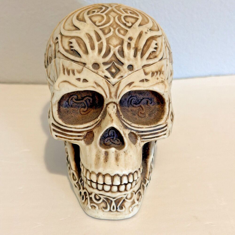 vintage summit collection resin skull tribal Tattoo Biker WUI halloween decor